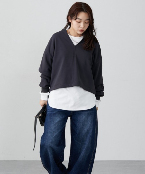 nissen(ニッセン)の「裏シャギー上下セットアップ(キーネックプルオーバー+Iラインスカート)(Tシャツ/カットソー・レディース・グレー/ブラック・S/3L/LL/L/M)」の19枚目の写真