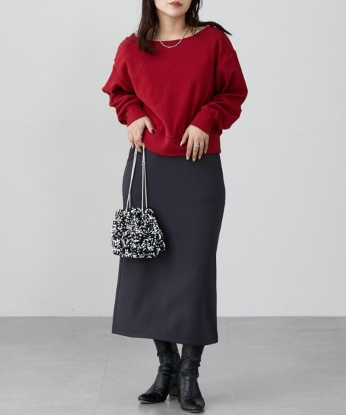 nissen(ニッセン)の「裏シャギー上下セットアップ(キーネックプルオーバー+Iラインスカート)(Tシャツ/カットソー・レディース・グレー/ブラック・S/3L/LL/L/M)」の21枚目の写真