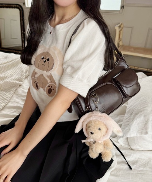 one after another NICE CLAUP（ワンアフターアナザーナイスクラップ）の「うさ耳クマぬいぐるみチャーム（チャーム・レディース・アイボリー/ブラウン・FREE）」の6枚目の写真