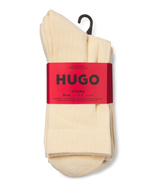 HUGO（ヒューゴ）の「ソックス3足セット ショートレングス スプリットロゴ（ソックス/靴下・メンズ・ホワイト/ベージュ・39-42/43-46）」の5枚目の写真