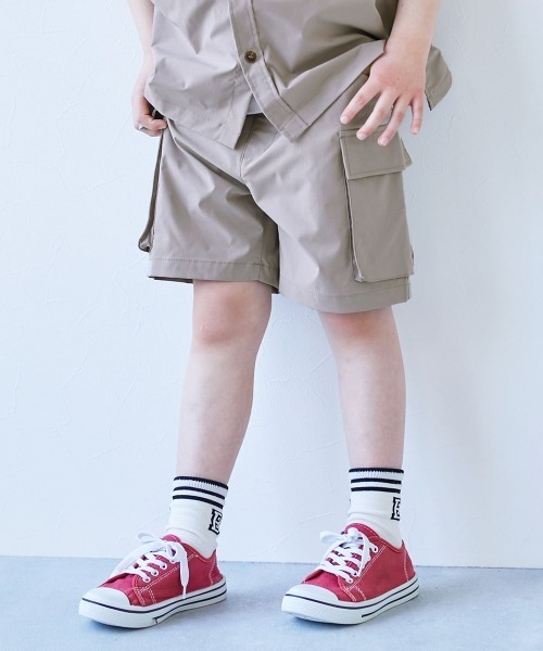 devirock(デビロック)の「【セットアップ可能】シワになりにくい カーゴハーフパンツ(カーゴパンツ・キッズ・ベージュ系/スミクロ/ダークオリーブ・160cm/150cm/140cm/130cm/120cm/110cm/100cm)」の3枚目の写真
