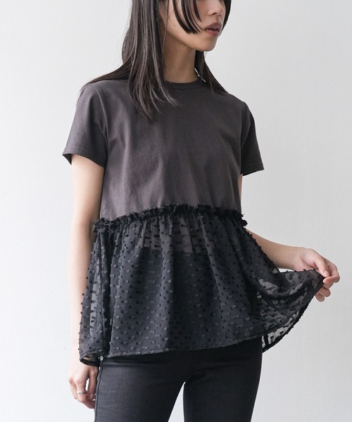 セール】異素材ペプラムTシャツ（Tシャツ/カットソー）｜mili an deni  