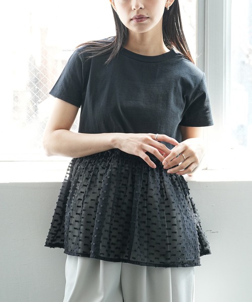 mili an deni(ミリアンデニ)の「異素材ペプラムTシャツ(Tシャツ/カットソー・レディース・ブラック/チャコールグレー/オフホワイト・M)」の3枚目の写真