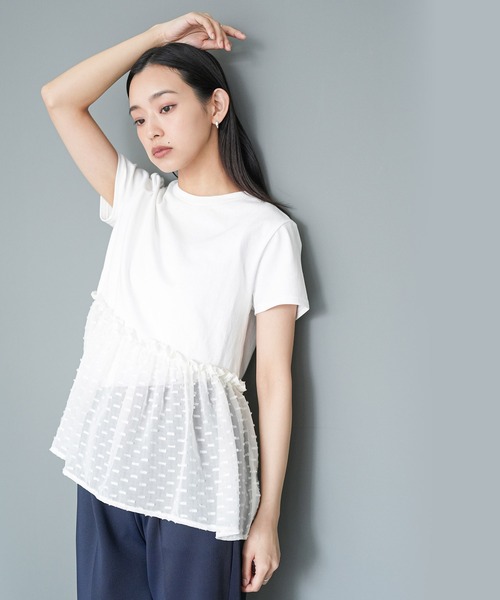 mili an deni(ミリアンデニ)の「異素材ペプラムTシャツ(Tシャツ/カットソー・レディース・ブラック/チャコールグレー/オフホワイト・M)」の4枚目の写真