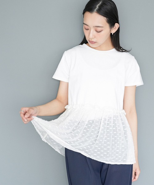 mili an deni(ミリアンデニ)の「異素材ペプラムTシャツ(Tシャツ/カットソー・レディース・ブラック/チャコールグレー/オフホワイト・M)」の5枚目の写真