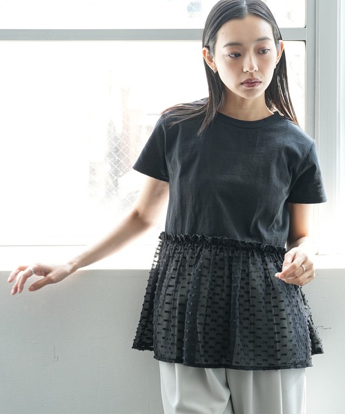 mili an deni(ミリアンデニ)の「異素材ペプラムTシャツ(Tシャツ/カットソー・レディース・ブラック/チャコールグレー/オフホワイト・M)」の7枚目の写真