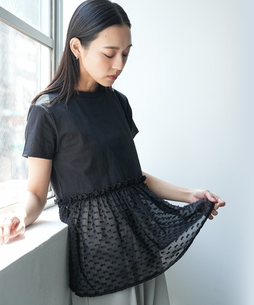 mili an deni(ミリアンデニ)の「異素材ペプラムTシャツ(Tシャツ/カットソー・レディース・ブラック/チャコールグレー/オフホワイト・M)」の8枚目の写真