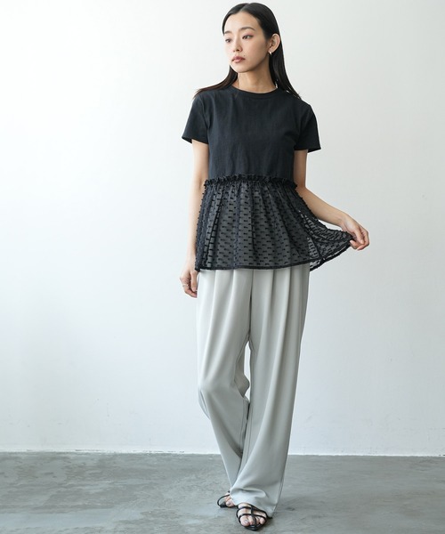 mili an deni(ミリアンデニ)の「異素材ペプラムTシャツ(Tシャツ/カットソー・レディース・ブラック/チャコールグレー/オフホワイト・M)」の9枚目の写真