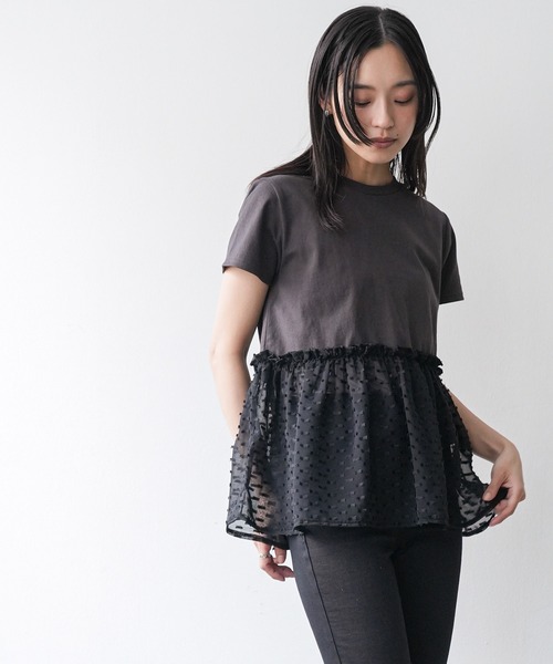 mili an deni(ミリアンデニ)の「異素材ペプラムTシャツ(Tシャツ/カットソー・レディース・ブラック/チャコールグレー/オフホワイト・M)」の11枚目の写真