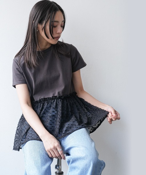 mili an deni(ミリアンデニ)の「異素材ペプラムTシャツ(Tシャツ/カットソー・レディース・ブラック/チャコールグレー/オフホワイト・M)」の12枚目の写真
