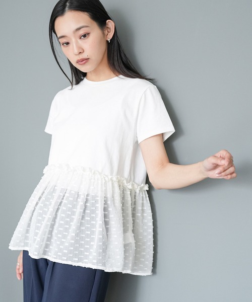 mili an deni(ミリアンデニ)の「異素材ペプラムTシャツ(Tシャツ/カットソー・レディース・ブラック/チャコールグレー/オフホワイト・M)」の16枚目の写真