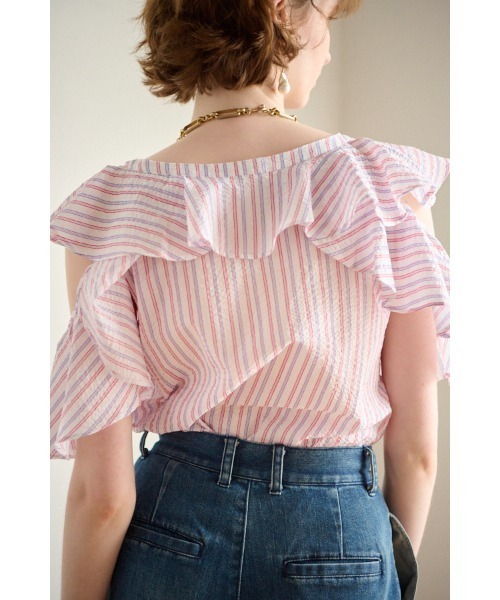 Estella.K(エステラケー)の「Cold Shoulder Blouse コールドショルダー半袖ブラウス(シャツ/ブラウス・レディース・ネイビー系/グリーン系/ベージュ系/ブラック系/レッド系/ホワイト系2/ホワイト系1・FREE)」の16枚目の写真