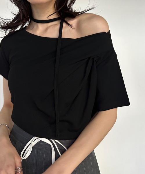 solleim（ソルレム）の「ストラップ付ドレープTシャツ（Tシャツ/カットソー・レディース・ブラック/グレイッシュベージュ/オフホワイト/グレー・M/L）」の18枚目の写真