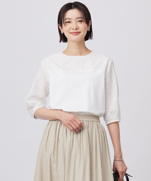 J.PRESS(ジェイプレス)の「【洗える】スムースジャージー 刺繍 カットソー(Tシャツ/カットソー・レディース・ライトグレー系/ライトグリーン系/ホワイト系/ダルブルー系・T15/T13)」の1枚目の写真