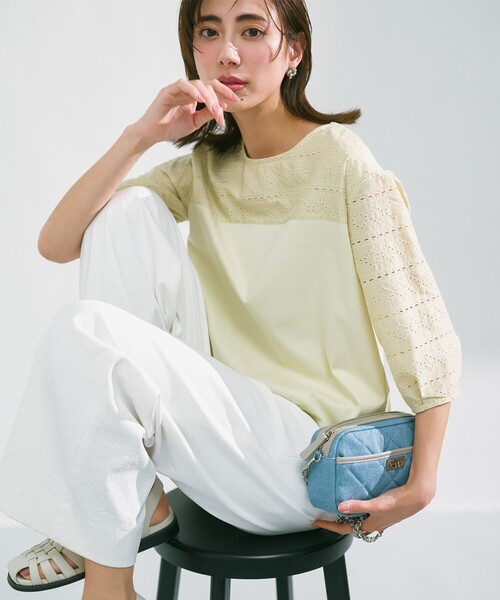 J.PRESS(ジェイプレス)の「【洗える】スムースジャージー 刺繍 カットソー(Tシャツ/カットソー・レディース・ライトグレー系/ライトグリーン系/ホワイト系/ダルブルー系・T15/T13)」の3枚目の写真