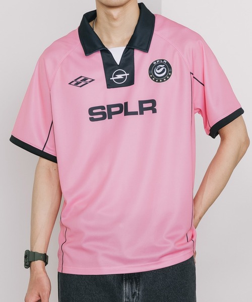 SPLR(エス・ピー・エル・アール)の「SPLR/エスピーエルアール Soccer Game Shirts Tシャツ(Tシャツ/カットソー・メンズ・ピンク/ブラック・XL/L/M)」の2枚目の写真