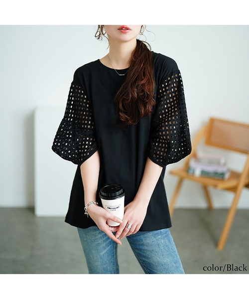 GOLDJAPAN(ゴールドジャパン)の「メッシュ変形スリーブプルオーバー【大きいサイズ対応】(Tシャツ/カットソー・レディース・ブラック/ホワイト・LL/3L/4L/5L)」の20枚目の写真
