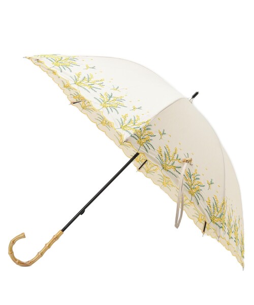 SHOO・LA・RUE（シューラルー）の「【日傘/晴雨兼用】【because】ミモザ刺繍ロングアンブレラ（長傘・レディース・アイボリー系/ライトグレー系/アイボリー系1/ブルー系1・00）」の3枚目の写真