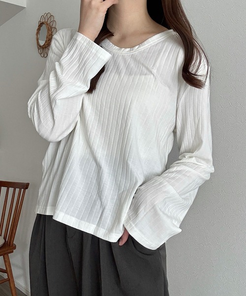 Cham.（チャム）の「ロングスリーブリブトップス（Tシャツ/カットソー・レディース・ベージュ/ブラウン/オフホワイト・F）」の22枚目の写真