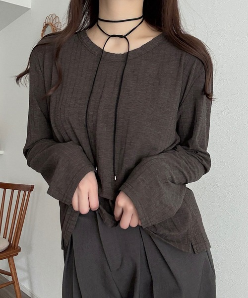 Cham.（チャム）の「ロングスリーブリブトップス（Tシャツ/カットソー・レディース・ベージュ/ブラウン/オフホワイト・F）」の20枚目の写真