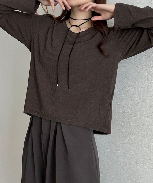 Cham.（チャム）の「ロングスリーブリブトップス（Tシャツ/カットソー・レディース・ベージュ/ブラウン/オフホワイト・F）」の17枚目の写真