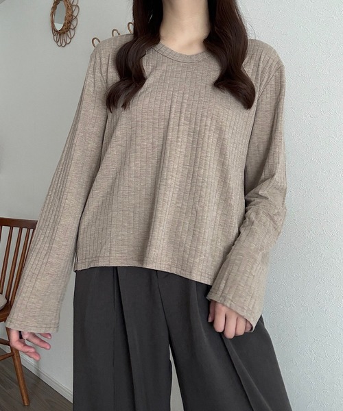 Cham.（チャム）の「ロングスリーブリブトップス（Tシャツ/カットソー・レディース・ベージュ/ブラウン/オフホワイト・F）」の14枚目の写真