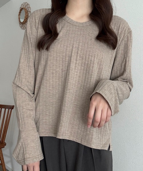 Cham.（チャム）の「ロングスリーブリブトップス（Tシャツ/カットソー・レディース・ベージュ/ブラウン/オフホワイト・F）」の13枚目の写真