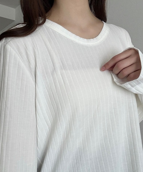 Cham.（チャム）の「ロングスリーブリブトップス（Tシャツ/カットソー・レディース・ベージュ/ブラウン/オフホワイト・F）」の12枚目の写真