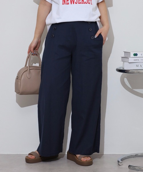 BRODIAEA（ブローディア）の「BRODIAEA 麻ストレッチワイドパンツ（その他パンツ・レディース・ライム/グリーン/ブラウン/モカ/ネイビー/ブルー/カーキ/ブラック/オフホワイト・M-L）」の9枚目の写真