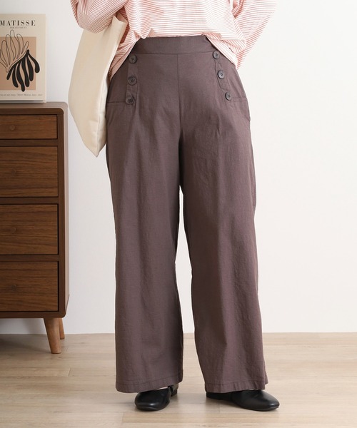 BRODIAEA（ブローディア）の「BRODIAEA 麻ストレッチワイドパンツ（その他パンツ・レディース・ライム/グリーン/ブラウン/モカ/ネイビー/ブルー/カーキ/ブラック/オフホワイト・M-L）」の4枚目の写真
