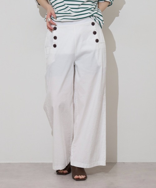 BRODIAEA（ブローディア）の「BRODIAEA 麻ストレッチワイドパンツ（その他パンツ・レディース・ライム/グリーン/ブラウン/モカ/ネイビー/ブルー/カーキ/ブラック/オフホワイト・M-L）」の2枚目の写真
