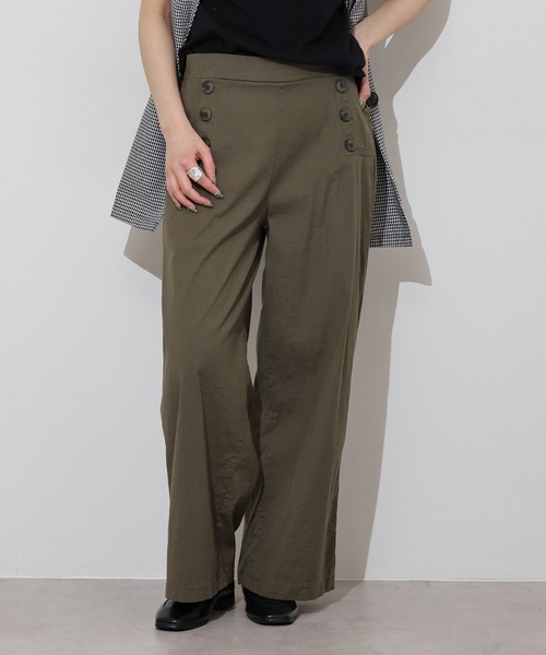 BRODIAEA（ブローディア）の「BRODIAEA 麻ストレッチワイドパンツ（その他パンツ・レディース・ライム/グリーン/ブラウン/モカ/ネイビー/ブルー/カーキ/ブラック/オフホワイト・M-L）」の6枚目の写真