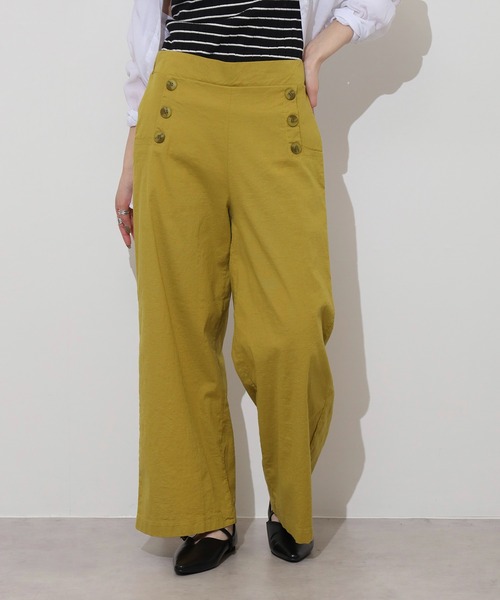 BRODIAEA（ブローディア）の「BRODIAEA 麻ストレッチワイドパンツ（その他パンツ・レディース・ライム/グリーン/ブラウン/モカ/ネイビー/ブルー/カーキ/ブラック/オフホワイト・M-L）」の7枚目の写真