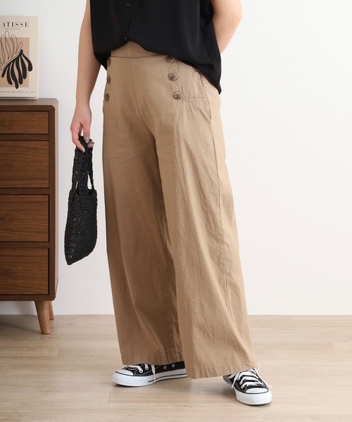 BRODIAEA（ブローディア）の「BRODIAEA 麻ストレッチワイドパンツ（その他パンツ・レディース・ライム/グリーン/ブラウン/モカ/ネイビー/ブルー/カーキ/ブラック/オフホワイト・M-L）」の5枚目の写真