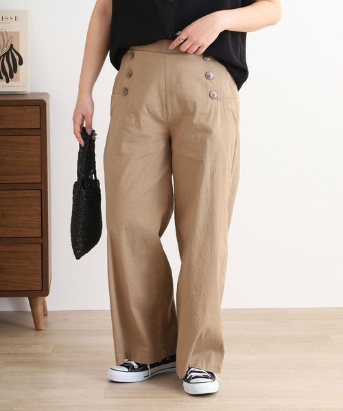 BRODIAEA（ブローディア）の「BRODIAEA 麻ストレッチワイドパンツ（その他パンツ・レディース・ライム/グリーン/ブラウン/モカ/ネイビー/ブルー/カーキ/ブラック/オフホワイト・M-L）」の22枚目の写真