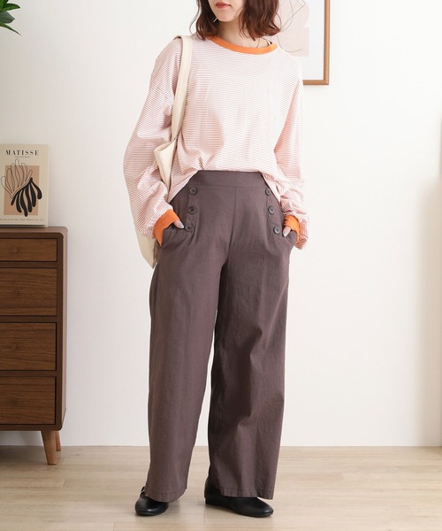 BRODIAEA（ブローディア）の「BRODIAEA 麻ストレッチワイドパンツ（その他パンツ・レディース・ライム/グリーン/ブラウン/モカ/ネイビー/ブルー/カーキ/ブラック/オフホワイト・M-L）」の21枚目の写真