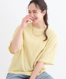 1枚で着映え ジャカードフリンジ5分袖トップス