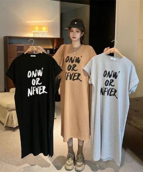 LETee（レティー）の「ロゴプリント　ティーシャツワンピース（Tシャツ/カットソー・レディース・グレー/ブラック/モカ・FREE）」の15枚目の写真