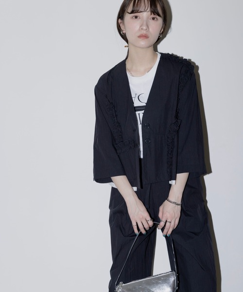 ★【新品】エイミーロウ ランダムフリルクロップドライトジャケット 今季 完売品★ ランダムフリル クロップドライトジャケット Eimee Law│Eimee Law