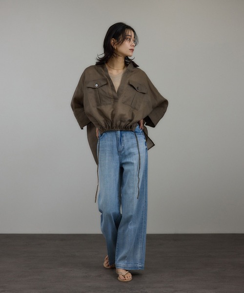 SALON adam et rope'(サロン アダム エ ロペ)の「シアーリネンスキッパードルマンシャツ(シャツ/ブラウス・レディース・ブラック/ホワイト/ブラウン・FREE)」の17枚目の写真