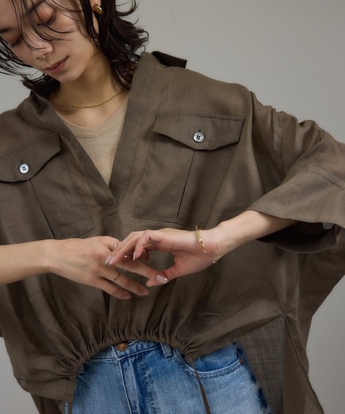 BARENA リネンスキッパーシャツ　サイズ46 ブラウン コットンリネン スキッパー シャツ（シャツ／ブラウス）｜B.C