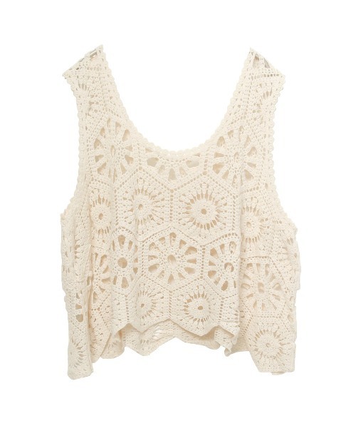 Rejoule(リジュール)の「クロシェ編みビスチェトップス(Tシャツ/カットソー・レディース・アイボリー/ホワイト・FREE)」の4枚目の写真