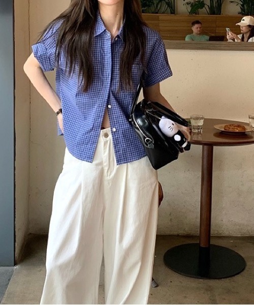SHEENA（シーナ）の「ワンポイント刺繍チェック柄半袖シャツ（シャツ/ブラウス・レディース・ブルー・M）」の18枚目の写真