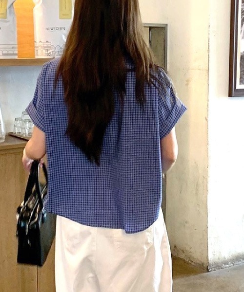 SHEENA（シーナ）の「ワンポイント刺繍チェック柄半袖シャツ（シャツ/ブラウス・レディース・ブルー・M）」の19枚目の写真