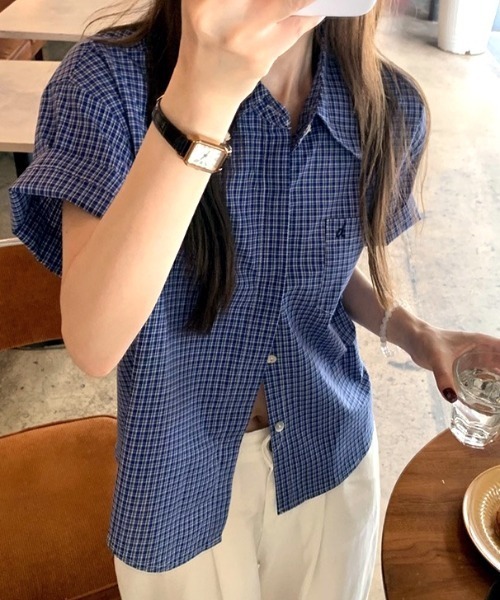 SHEENA（シーナ）の「ワンポイント刺繍チェック柄半袖シャツ（シャツ/ブラウス・レディース・ブルー・M）」の21枚目の写真