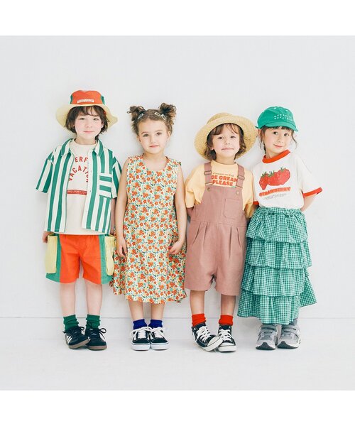 p.premier(ピードットプルミエ)の「【再入荷】フルーツだいすきグラフィックリンガー半袖Tシャツ(Tシャツ/カットソー・キッズ・ベージュ/オフホワイト/ベビーピンク/サックスブルー・80/90/100/110/120/130/140)」の8枚目の写真