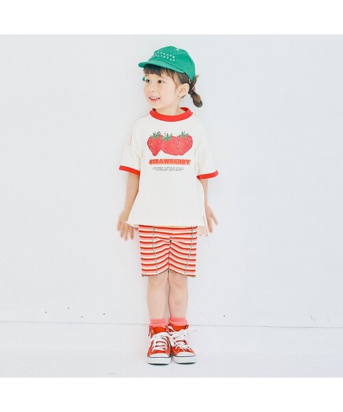 p.premier(ピードットプルミエ)の「【再入荷】フルーツだいすきグラフィックリンガー半袖Tシャツ(Tシャツ/カットソー・キッズ・ベージュ/オフホワイト/ベビーピンク/サックスブルー・80/90/100/110/120/130/140)」の9枚目の写真