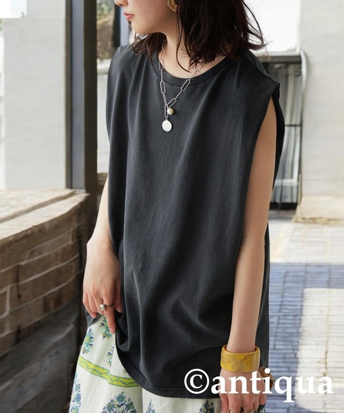 セール】アシッドウォッシュノースリーブトップス（Tシャツ