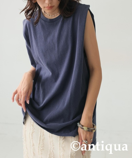 antiqua(アンティカ)の「アシッドウォッシュノースリーブトップス(Tシャツ/カットソー・レディース・ブラウン/レッド/ネイビー/ブラック・ONESIZE)」の17枚目の写真