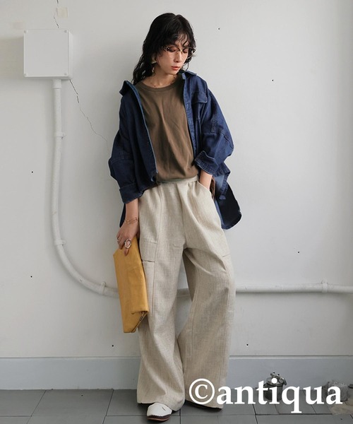 antiqua(アンティカ)の「アシッドウォッシュノースリーブトップス(Tシャツ/カットソー・レディース・ブラウン/レッド/ネイビー/ブラック・ONESIZE)」の10枚目の写真